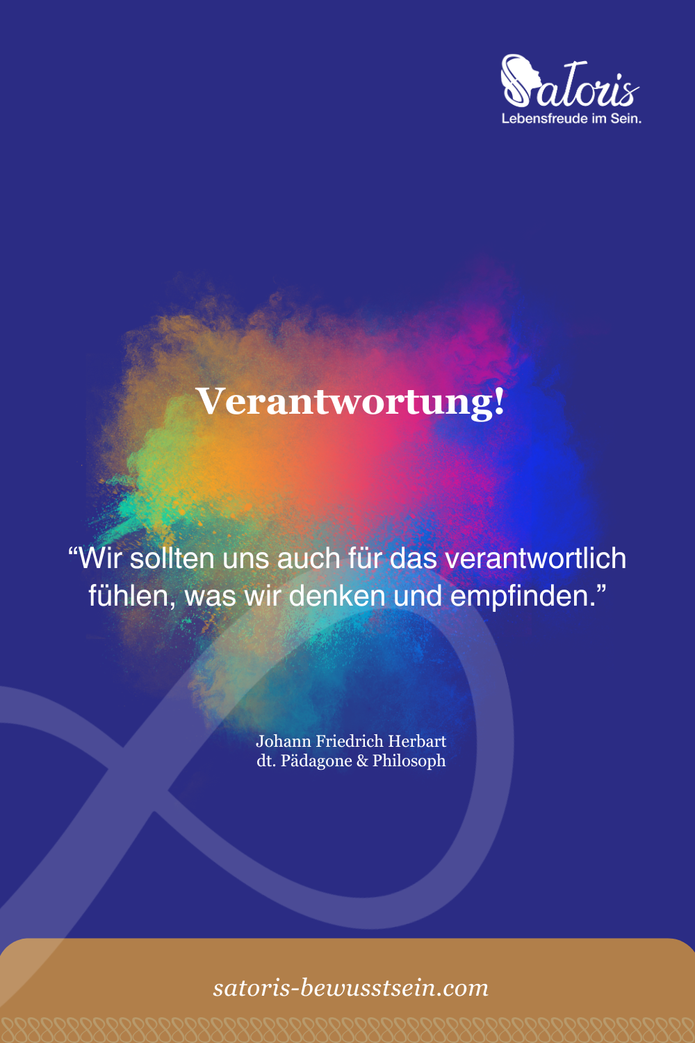 „Zitat von Johann Friedrich Herbart auf blauem Hintergrund mit bunter Farbexplosion, die Gedanken, Gefühle und Inspiration symbolisiert.“