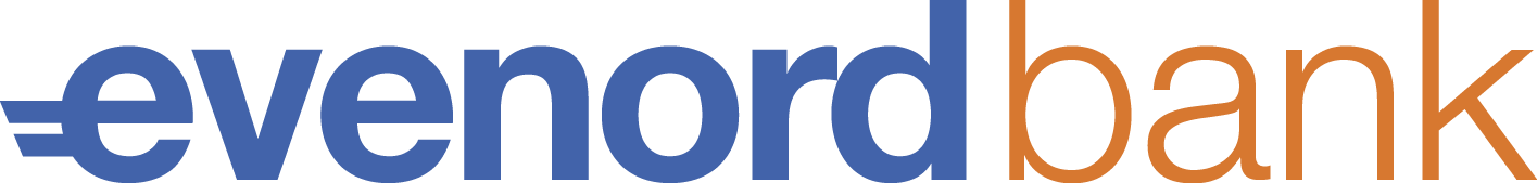 Logo evenord Bank - einfache Buchstabenreihe in blau und orange